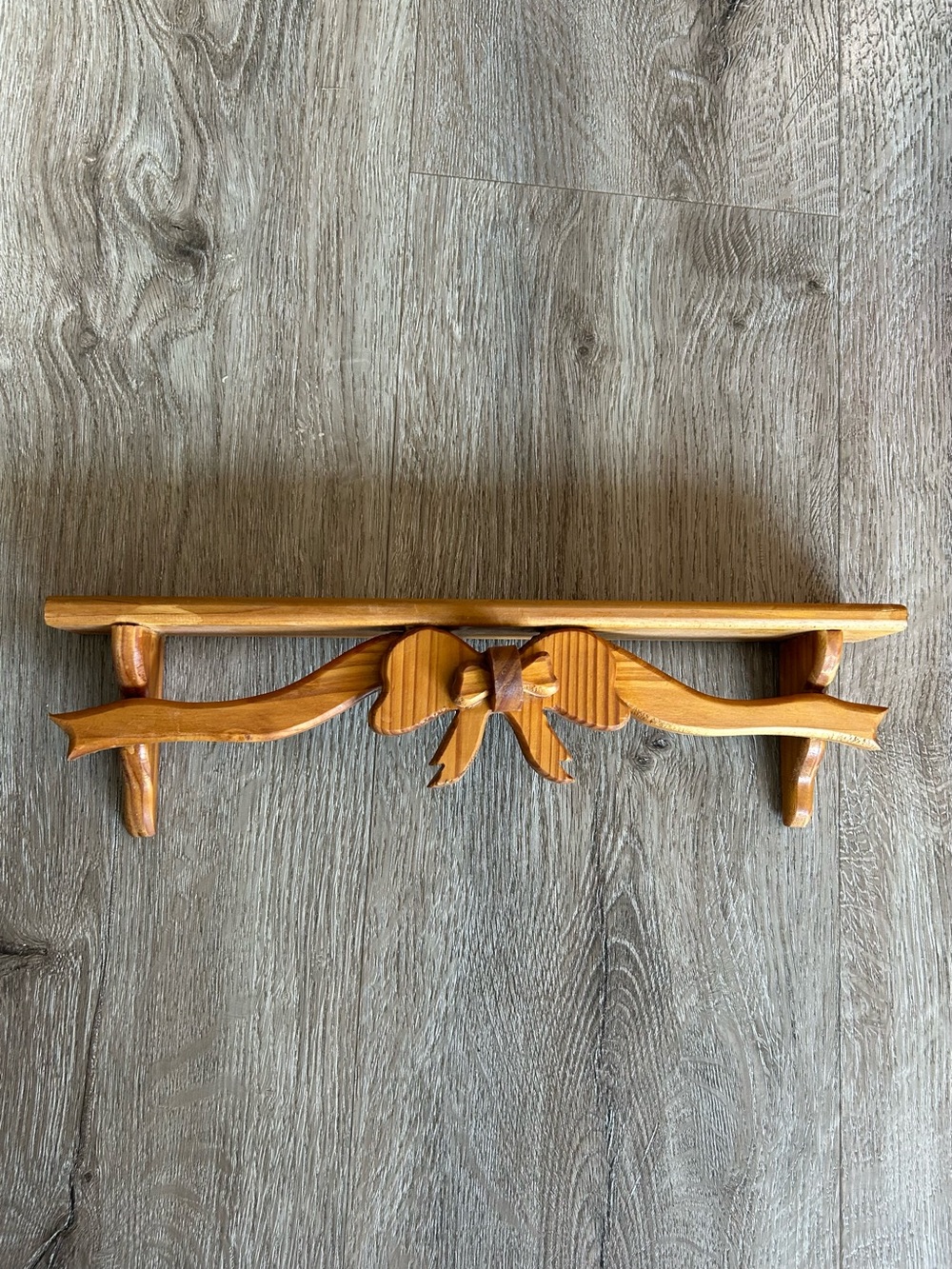 Vintage Wooden Decorative Wall Shelf with Bow Accent - Natural Wood
